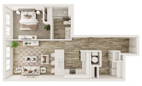 Floor plan for 1 bed, 1 bath, 770 sqft